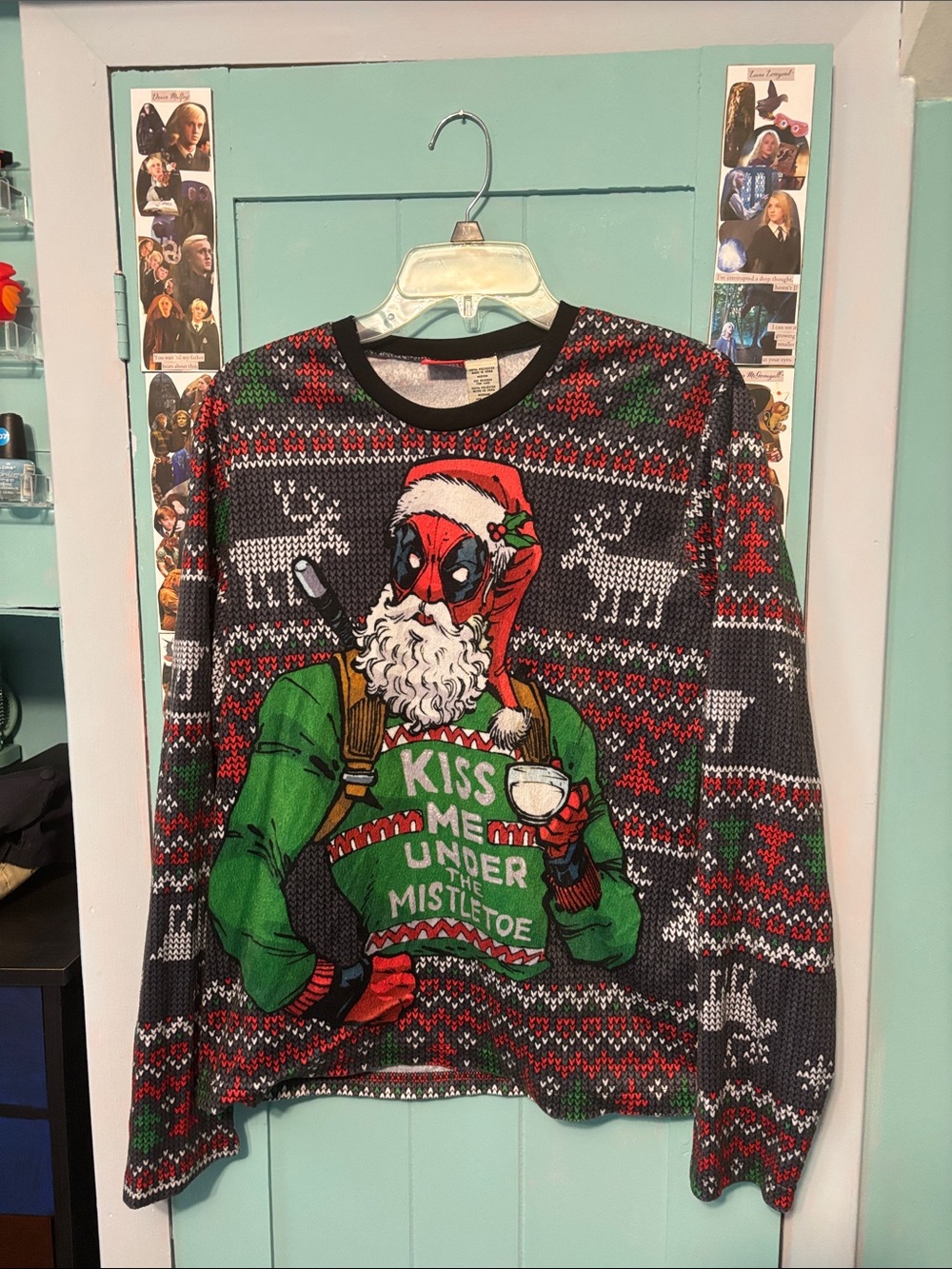 Marvel Deadpool Holiday Crewneck Sweater - Green/Red/Black